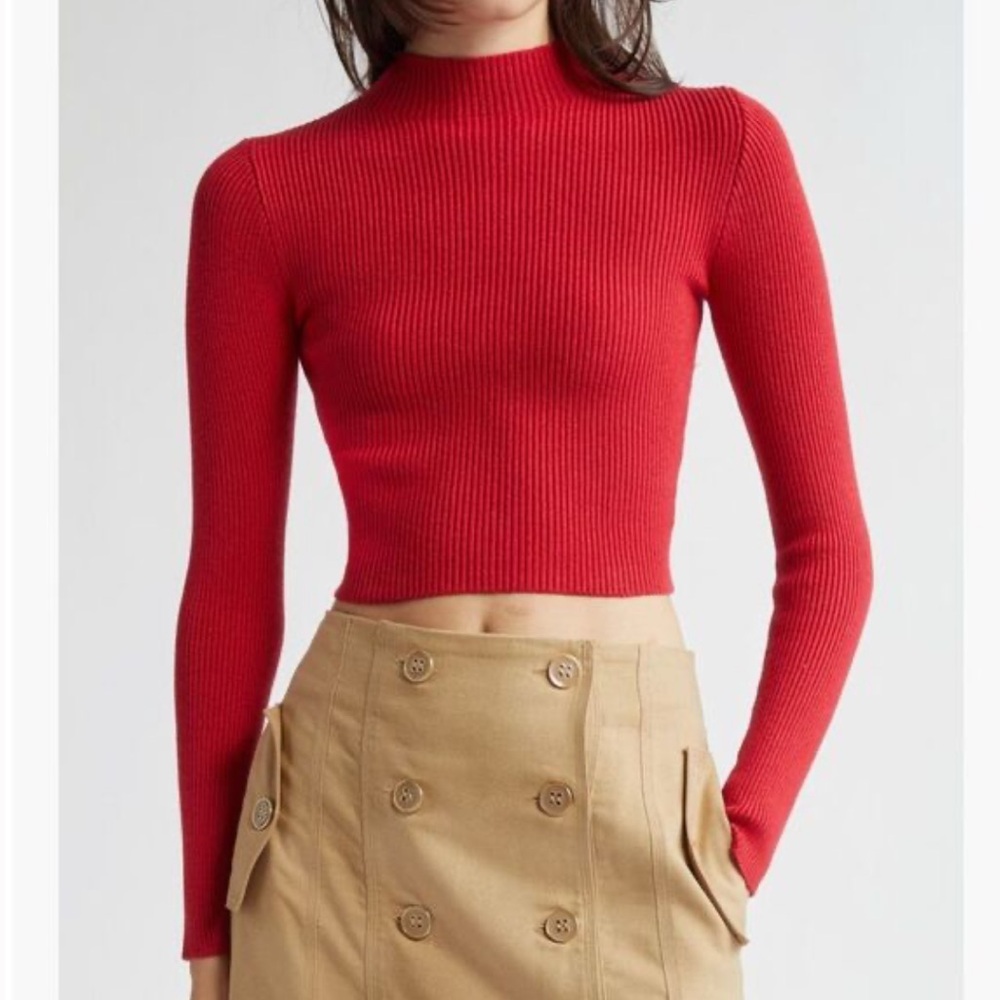 Farm Rio High Neck Burgundy Red Knit Blouse Crop Top